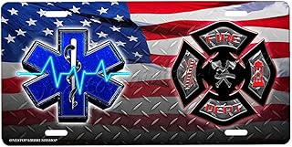 Firefighter EMT Novelty Car Tag Metal Sign with Custom Background Options