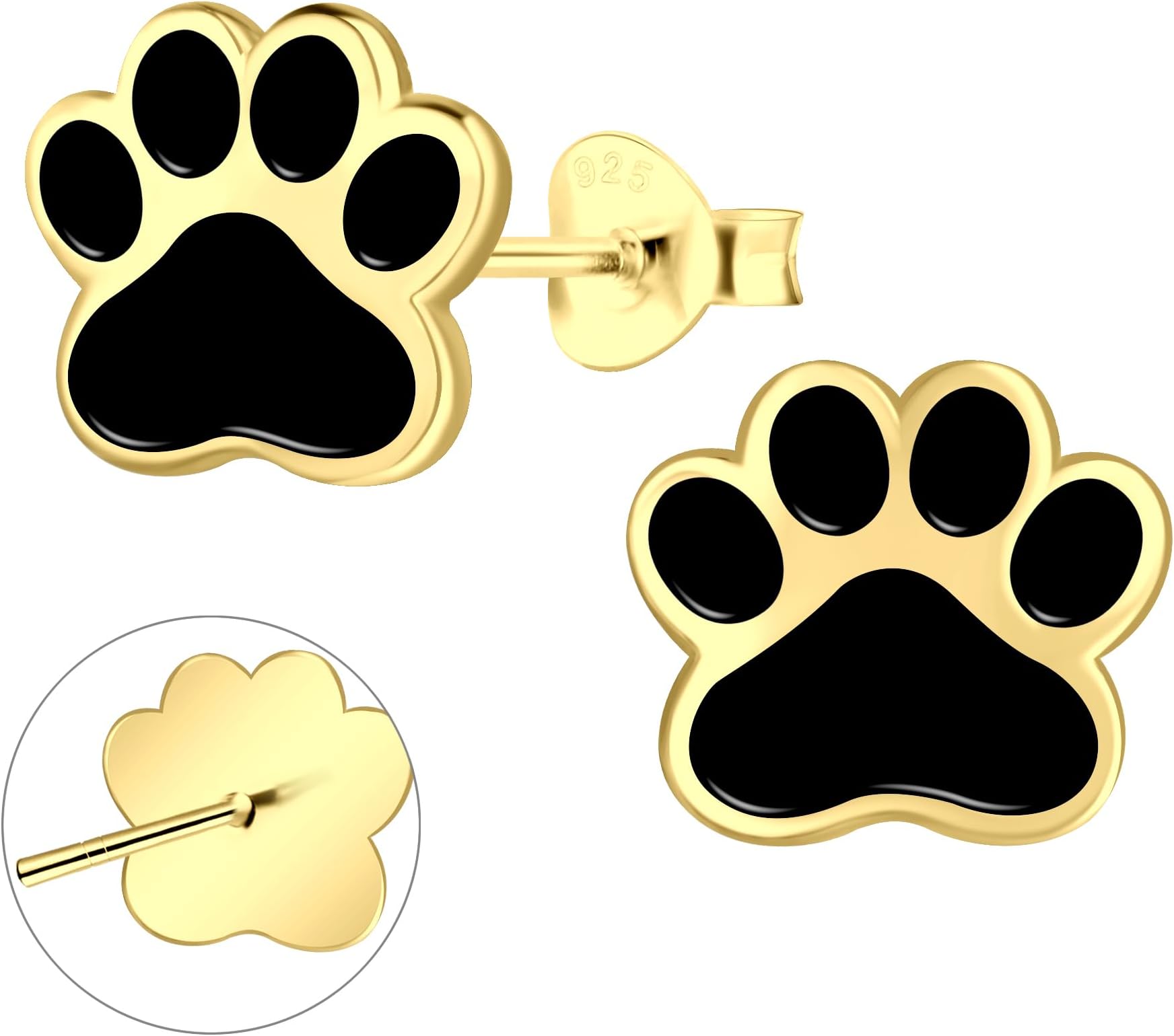 14k Gold Plated on Solid 925 Sterling Silver Enamel Colors Paw Print Stud Earrings