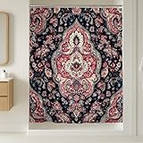 Vintage-Duschvorhang, dunkelrot/blau, Blumenmuster, Badezimmer-Dekor, Herbsturlaub, Bohemian-Stil, wasserdichter Stoff-Duschvorhang mit Haken, 183 x 248 cm