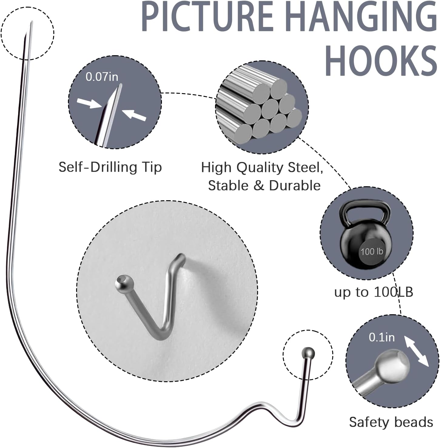 Picture Hangers Hooks 20Pcs,Heavy Duty Drywall Hooks Holds Up to 100 lbs, Hang Mirror, Photos, Frames, Planters, Art, Clock