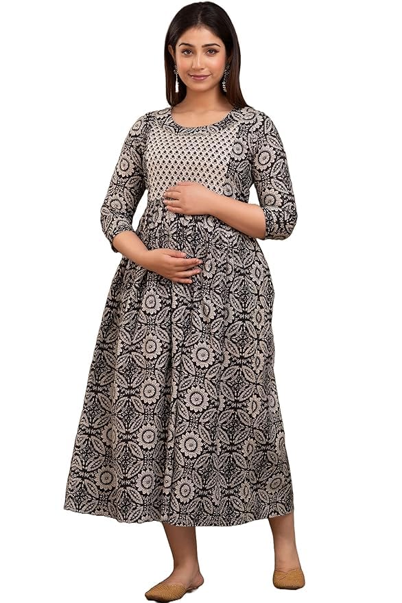Maternity Feeding Kurti for Women | Cotton Blend Anarkali Dress with Nursing Zip for Pre and Post Pregnancy-picture-24