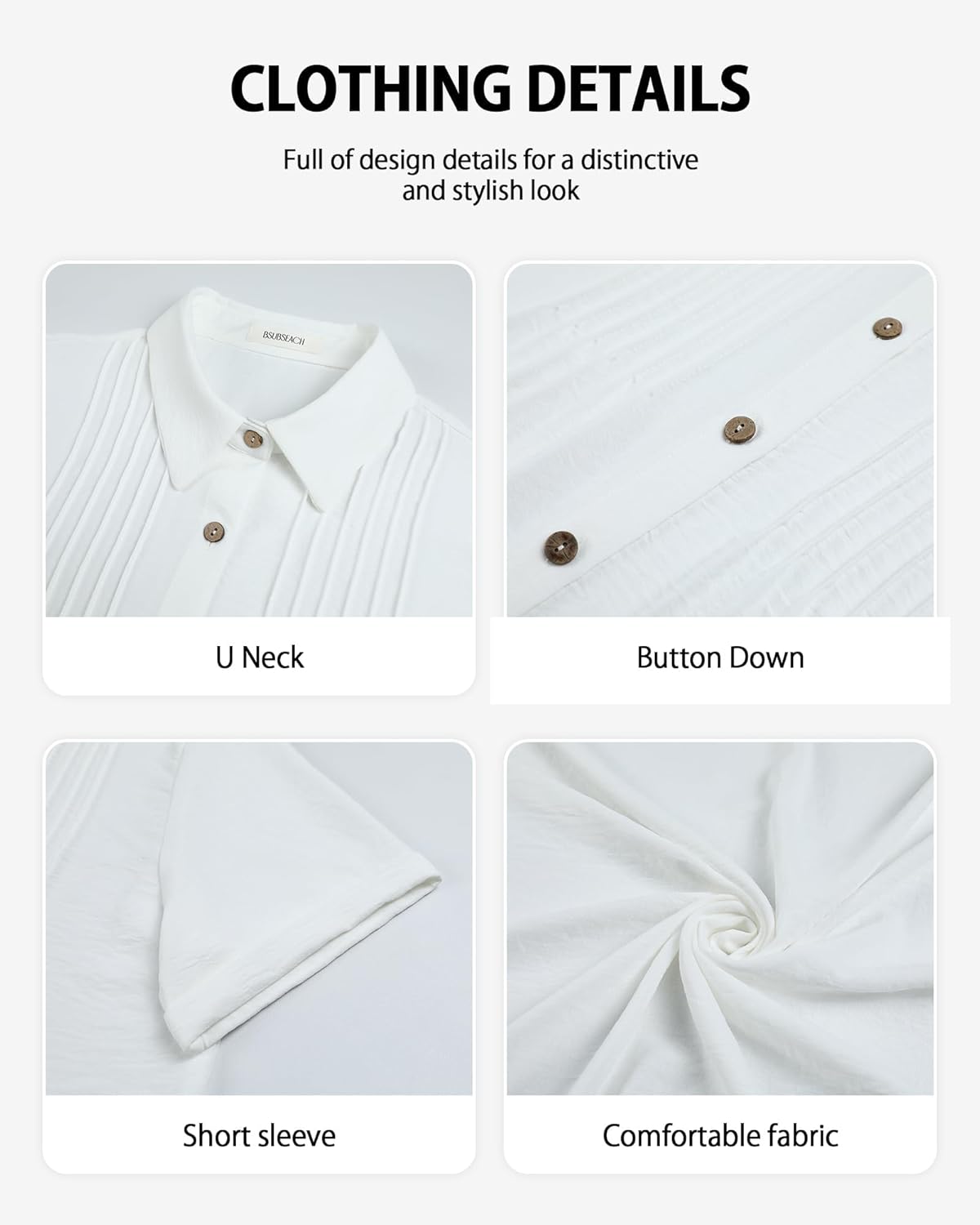 Bsubseach Swimsuit Coverup for Women V Neck Bathing Suit Cover Up Short Sleeve Causal Bikini Button Down Shirt - Image 6