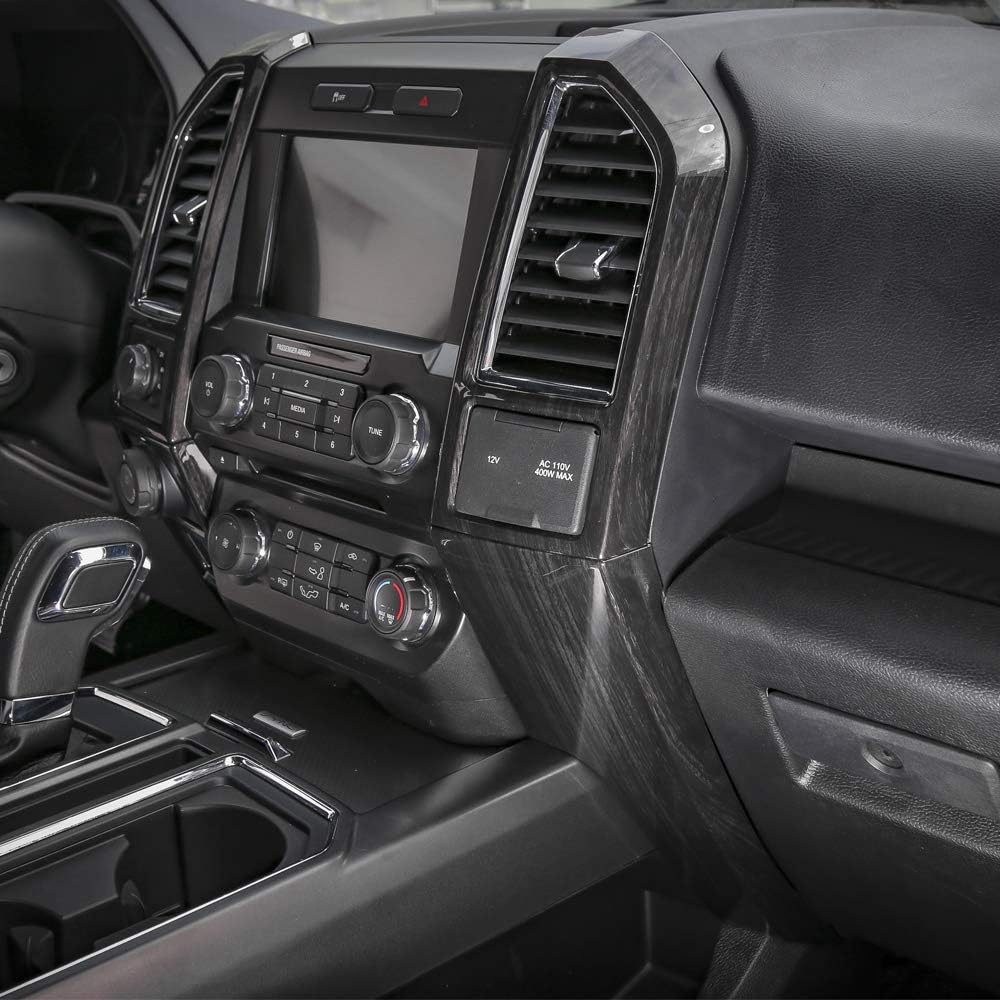 JeCar for F150 Black Wood Grain Interior Trim Kits for 2015-2020 Ford F150 Center Console Dash Air Vent Cover Interior Accessories 4pcs