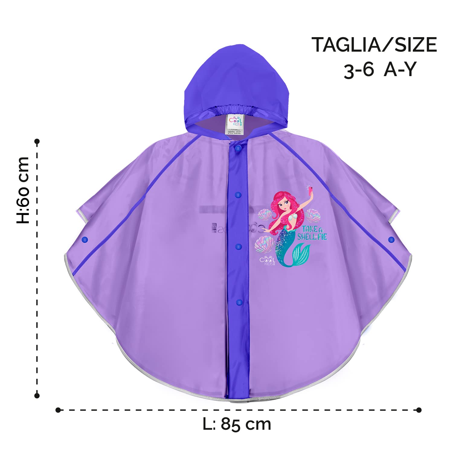 PERLETTI Chubasquero Niñas 3 4 5 6 Años con Sirena - Poncho Impermeable Infantiles con Capucha Rosa Botones a Presión - Ropa de Agua Niña Detalles Reflectantes Little Mermaid