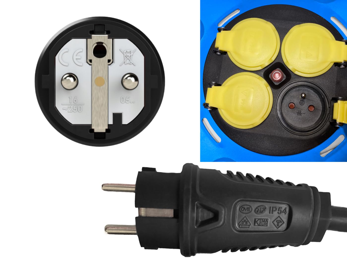 Hilark Cable Tech Enrouleur Cable Electrique H05RR-F 3x2,5 mm2 15m rallonge électrique avec Bloc Prises Professionnelle