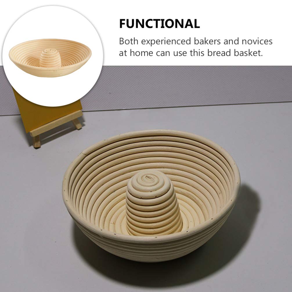 Pan Banneton Cesta de prueba Circular Brotfom Masa Proving Bowl Anillo tejido a mano Redondo Rattan Couronne Sourdough Lame Pan Rising Basket with Center Riser 22X8CM / 42