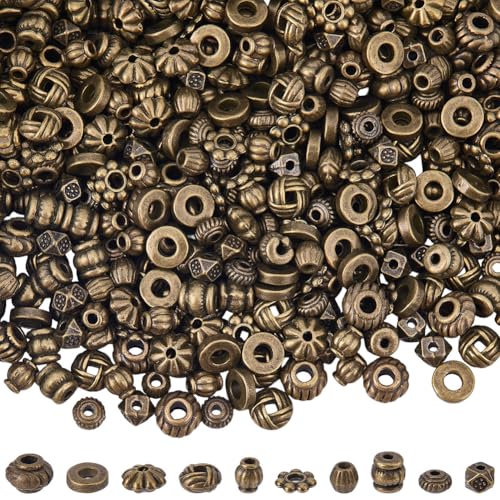 BEAMARKER 500Pcs 10 Styles Antique Bronze Spacer Beads Metal Tibetan