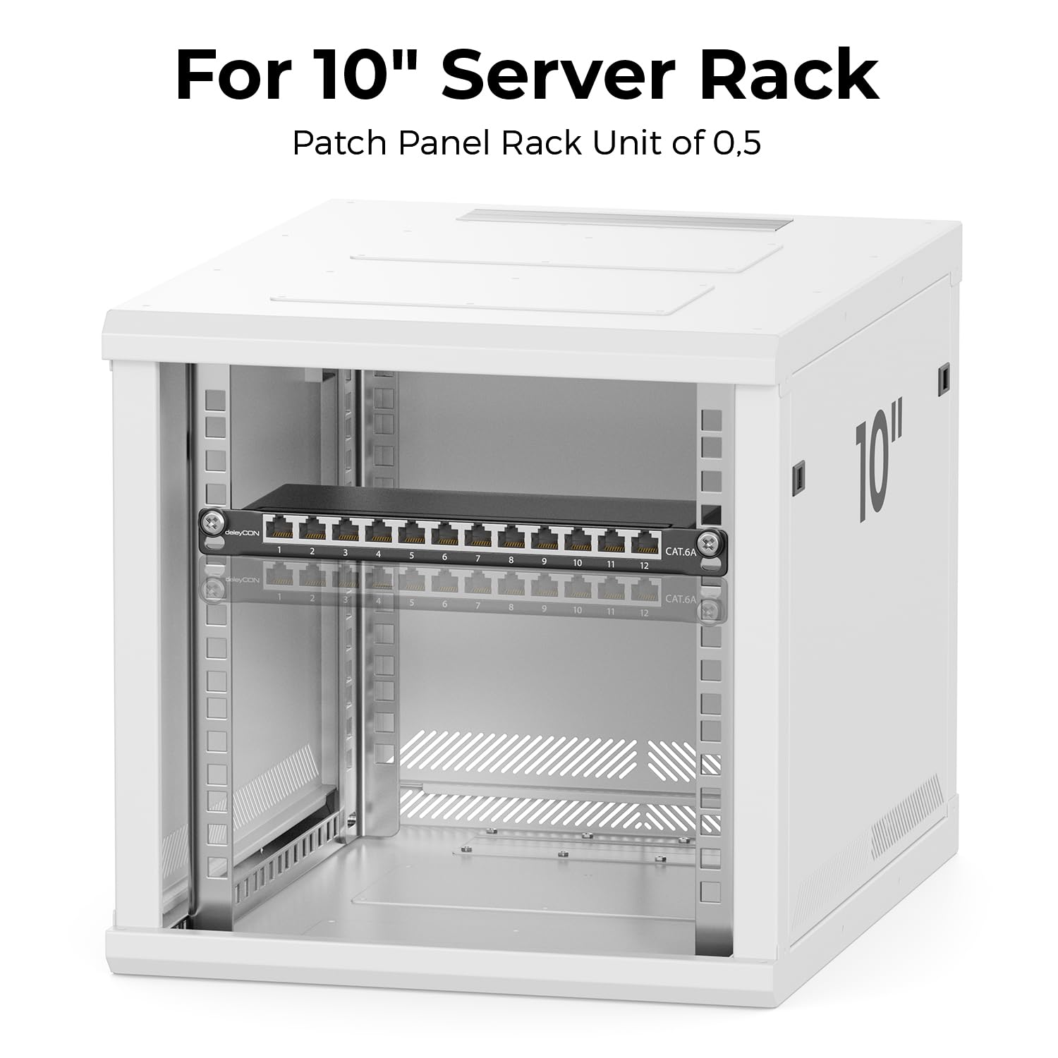 deleyCON Panel de Conexión Cat 6a 0,5U Mini 12 Puertos para Escritorio de Sobremesa de 10 Pulgadas RJ45 Blindado TIA568A TIA568B - Negro