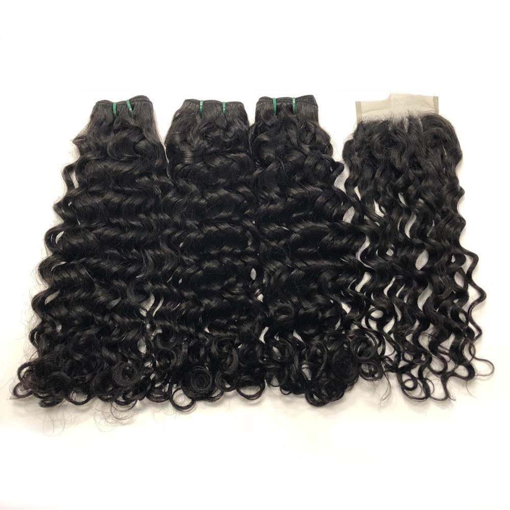 Peruvian Virgin Hair Natural Wave with Closure 4pcs Lot 14 14 14 With 12 Inch Top Closure With Bundles Unprocessed Human Hair Weft