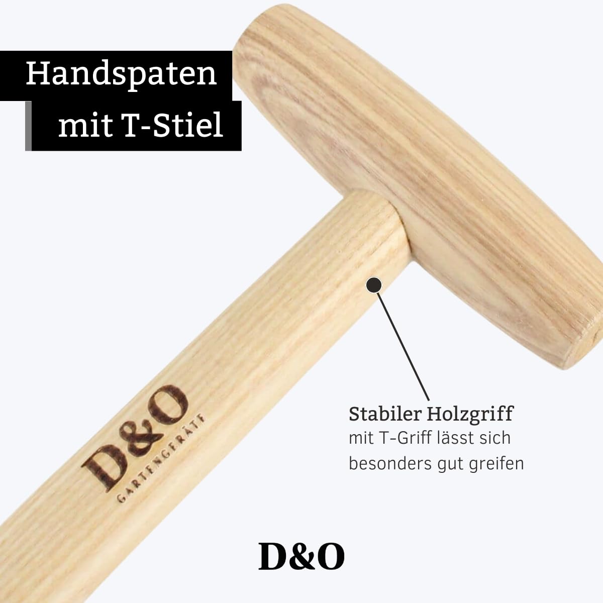 D&O - Handspaten mit T-Stiel aus Borstahl - 58 cm Schaufel für Garten & | Geschmiedete Gartenschaufel mit Blatt aus Borstahl, ergonomischer Eschenholz-Griff, angeschliffene Kante zum Graben