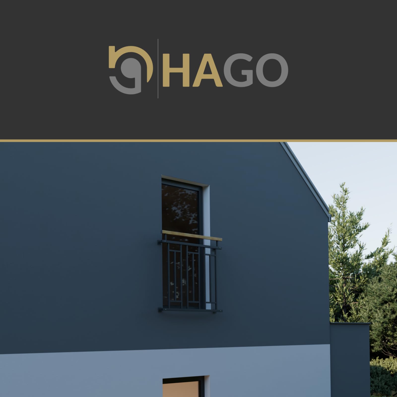 HAGO24 | Französischer Balkon | Fenstergitter | Stahlgeländer | 100x90cm Anthrazit | Stabgeländer | Holzoptik | Julietbalustrade | Brüstung | Austrittsbalkon | Geländerfenster