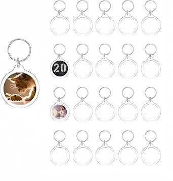 Acrylic Keychain Holder Photo Insert 20pcs Photo Keychain Photo Keychain Handmade Keychain Snap Fit Handmade Trading Card Case Acrylic Photo Keychain Memorial Cut Frame Handmade Parts Circular 20pcs