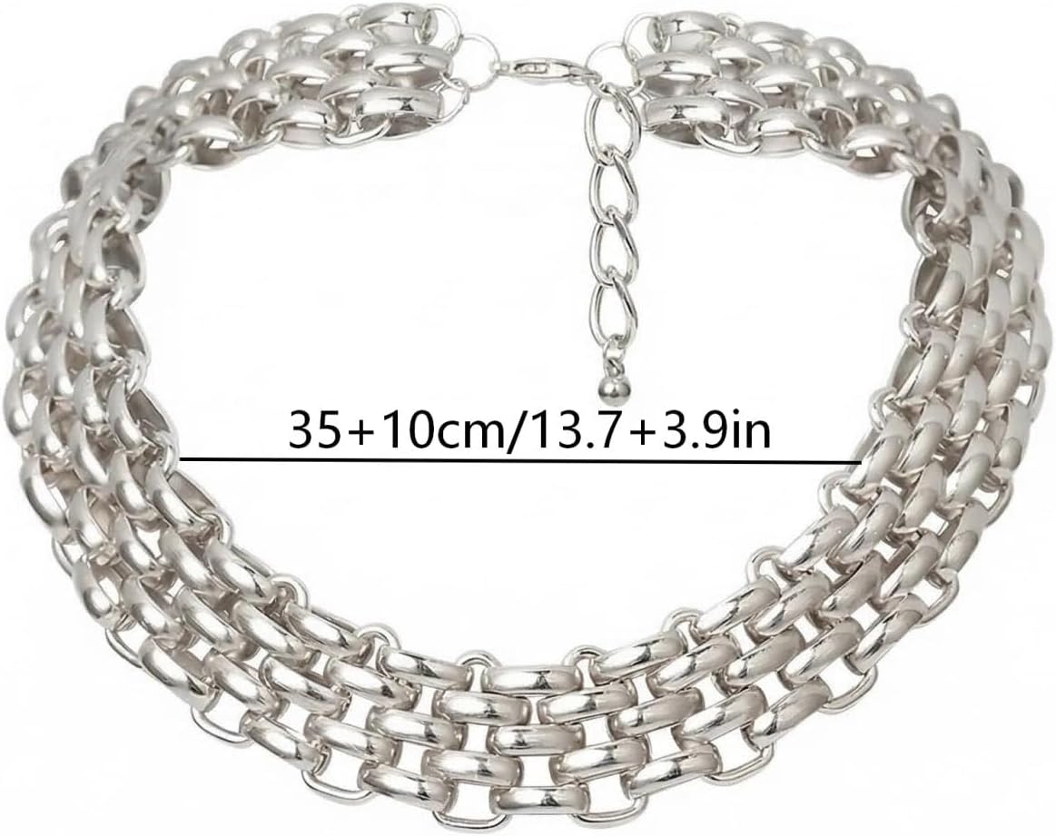 Chunky Gold Statement Choker Necklace for Women Trendy Silver Link Chain Collarbone Necklace Punk Heavy Metal Necklace Concert Outfits Gift