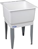 Mustee 14 Utilatub Laundry Tub Floor Mount Sink, 25x23 Inch White, 20 Gal Capacity, Durable Co-Polypure Resin, Made in USA