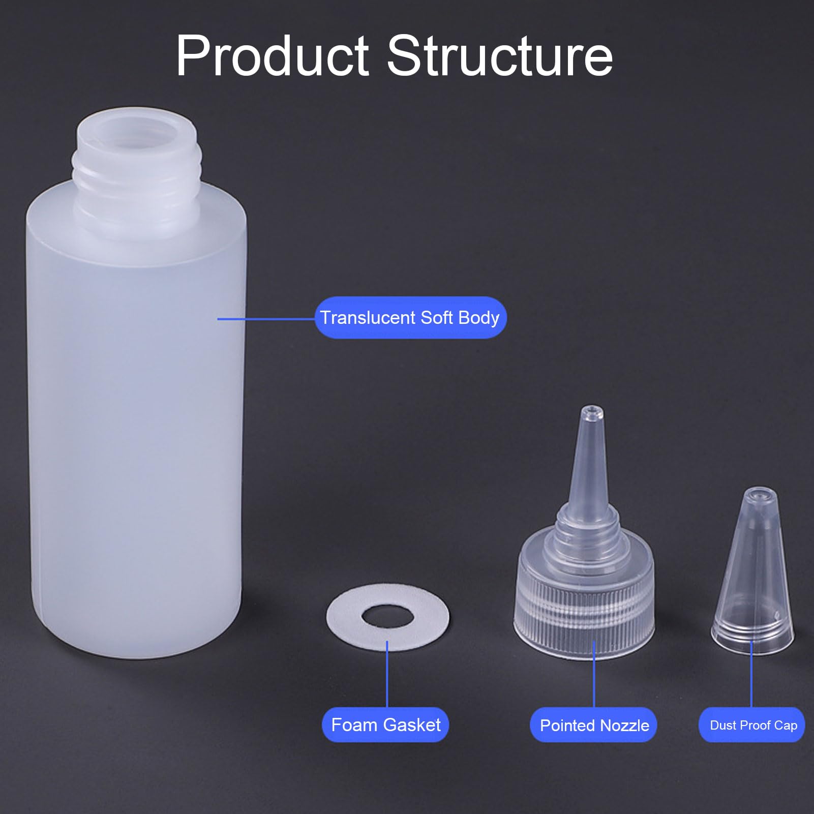 100 szt. Małe Plastikowe Butelki Wyciskane z podziałką 20 Ml, Szeroki Zakres zastosowań Kosmetyków Balsamy Szampony Olejki Kleje Farby Mydła, Lekkie Przenośne Butelki na Pikniki