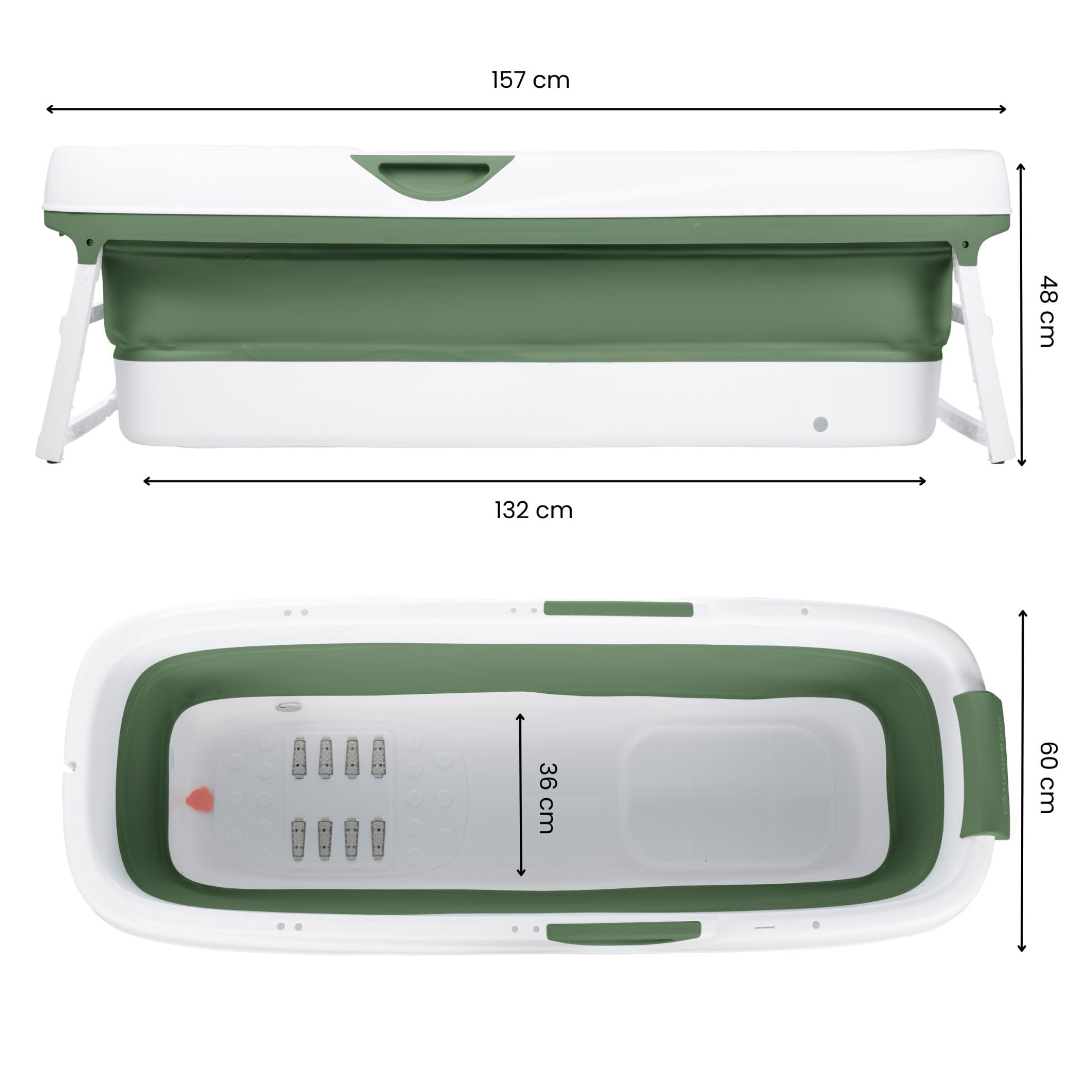 HelloBath® Opvouwbare Badkuip XXL 157x60x48 cm voor Volwassenen | Draagbare Badkuip met Badkussen, Opbergtas, LED-lamp & Massagerollers | Mobiele voor Douche & Buiten | Groen