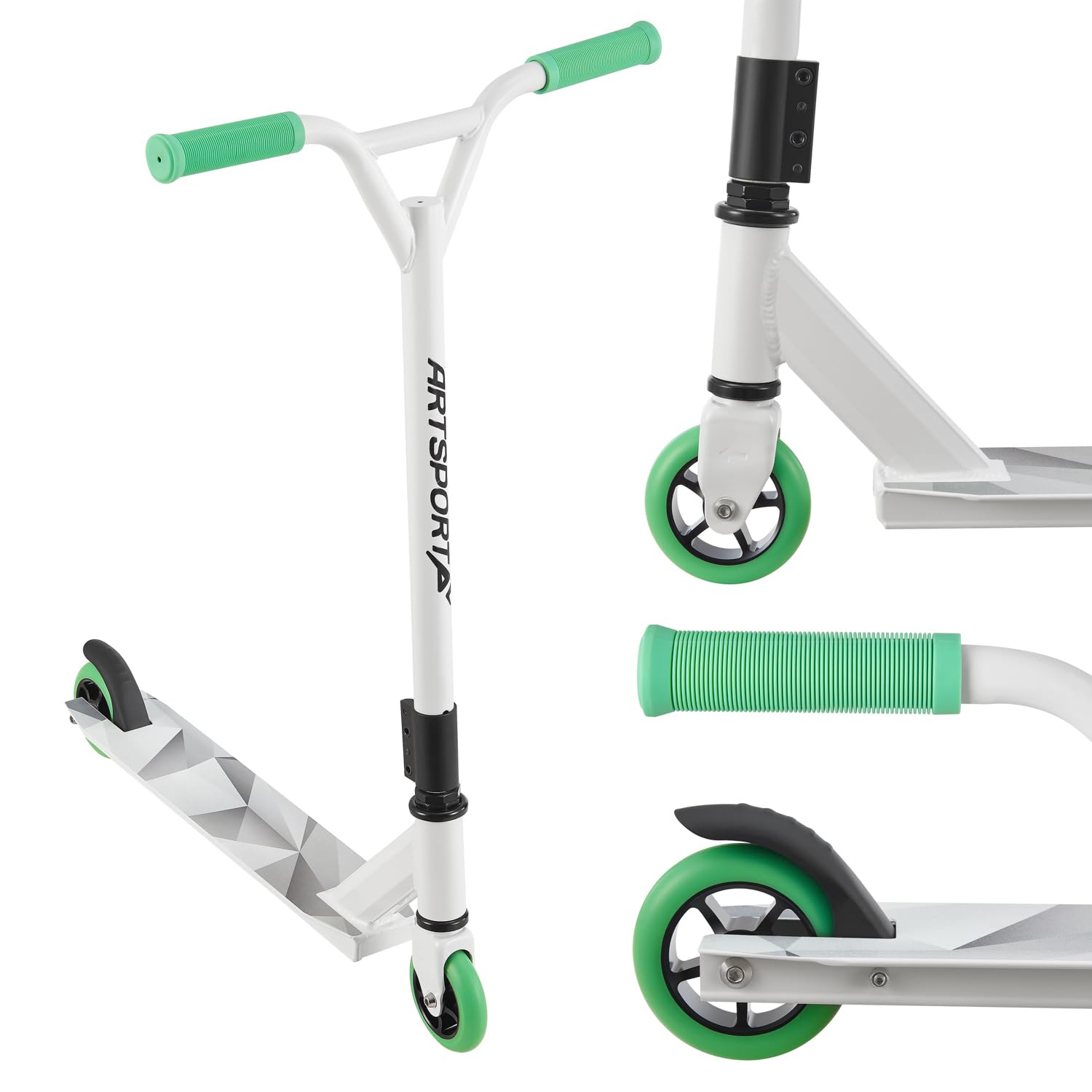 ArtSport Stunt Scooter mit 360° Lenkung, ABEC 9 Kugellager, 100 mm PU Räder & Griptape, Funscooter für Kinder, Stuntscooter Kickscooter Trick Roller