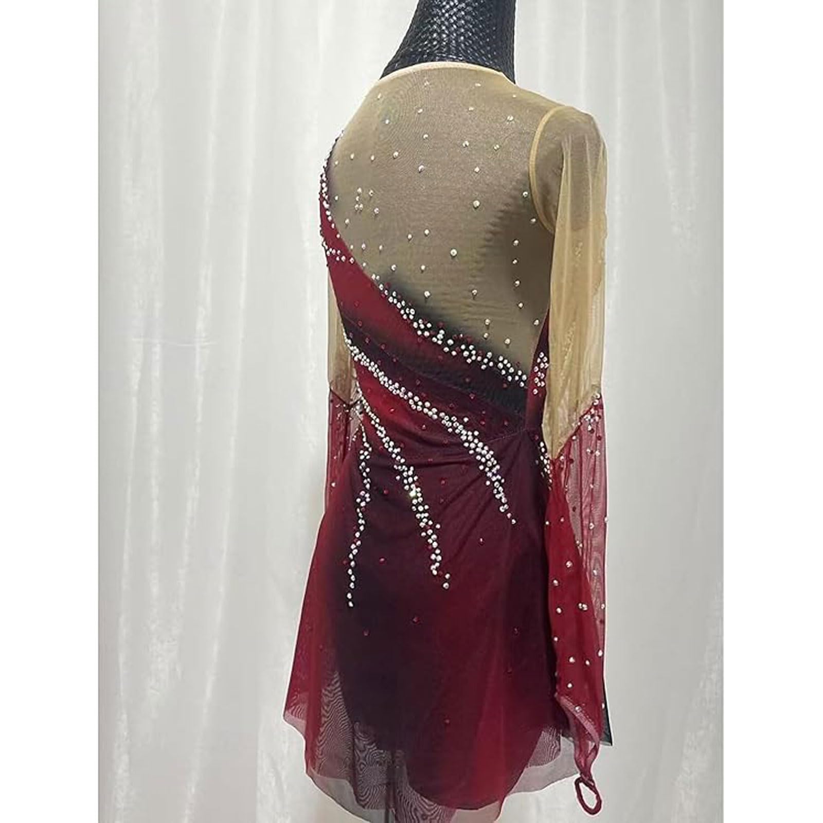 Abito da Pattinaggio su Ghiaccio Crystal Gonna da Concorrenza di Pattinaggio Artistico Vestito Esibizione con Pattini a Rotelle Body da Ginnastica Ritmica con Tintura Halo