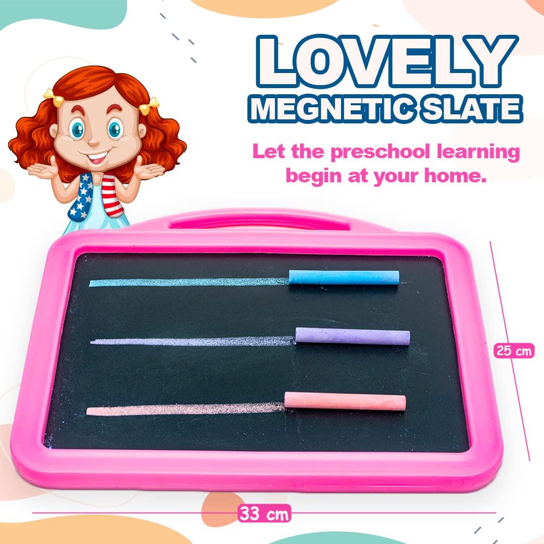 Avis Lovely Magnetic Slate | Double Sided Slate with Colorful Magnetic Alphabets & Numbers for Kids (Pink) 3