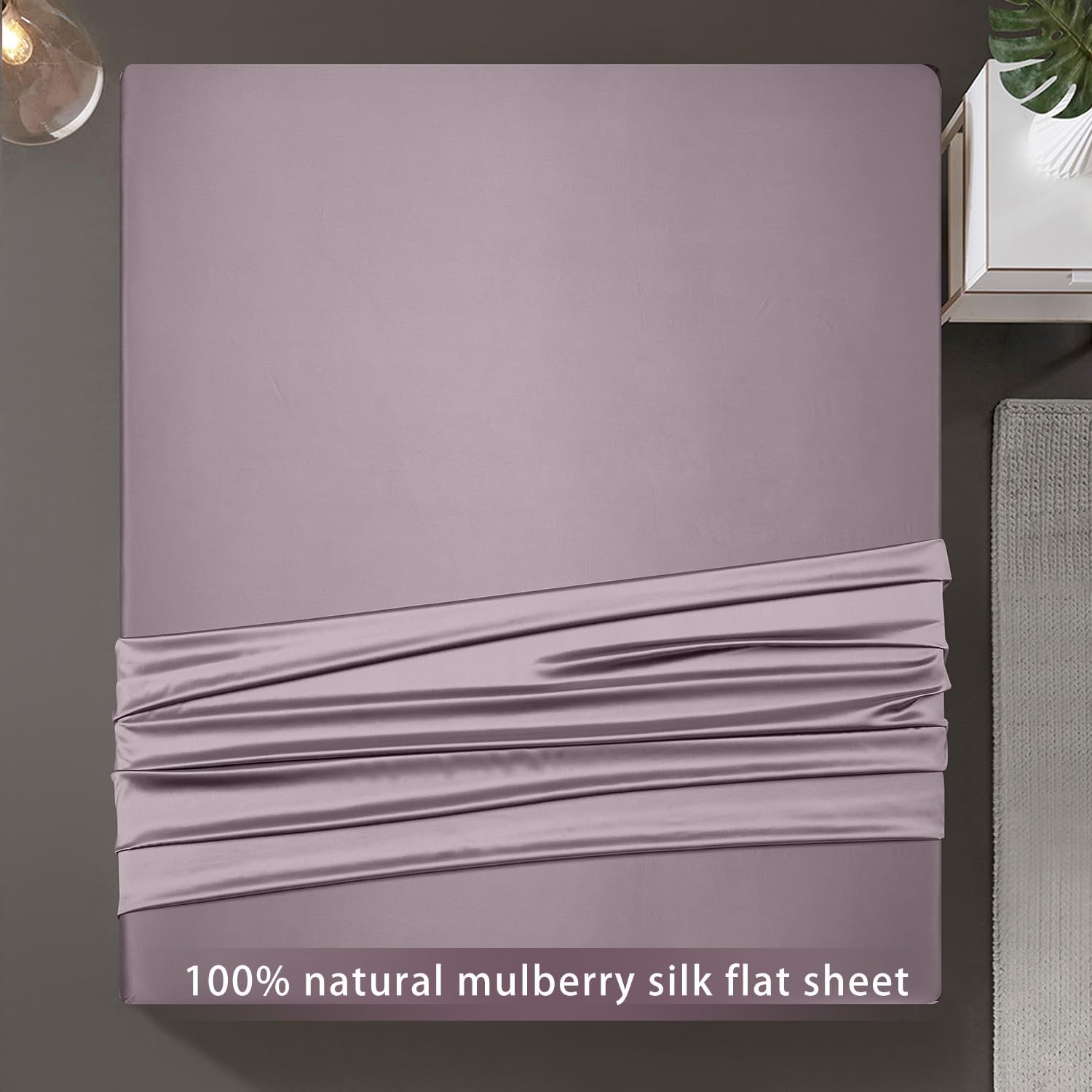 DISANGNI 100% Mulberry Silk Flat Sheet - 22 Momme, Natural 6A Grade, Luxurious and Smooth, Hypoallergenic, Breathable, Skin-Friendly (Light Purple, Queen)