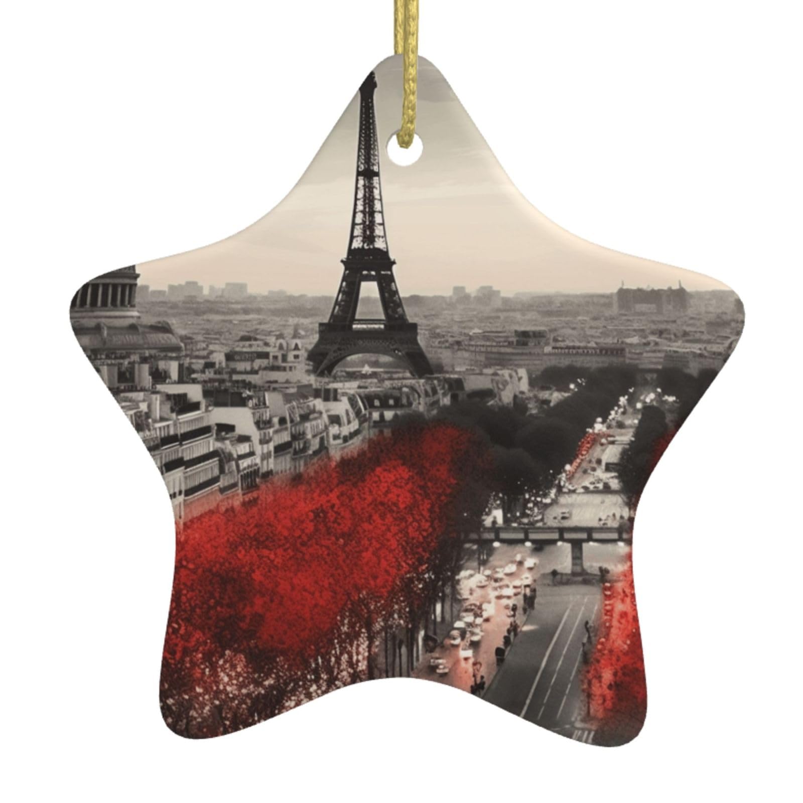 Ceramic Christmas Tree Hanging Ornaments with Gold Ropes Christmas Tree Decorations Star Ceramic Paris Pendant Keepsake Decorations for Holiday Xmas Gift Ideas