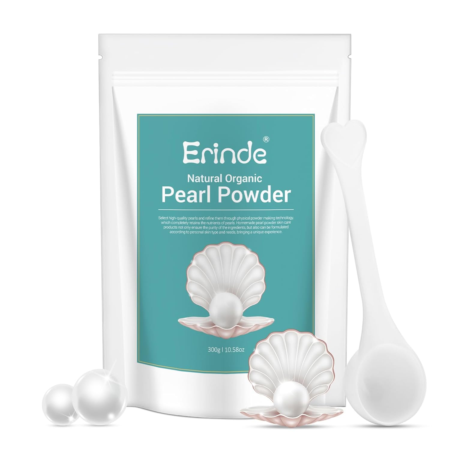 Erinde Pearl Powder Organic, 10.58 OZ / 300g Natural Pearls for Skin Care, Cosmetic Grade, Organic Pearl Powder for DIY Face Mask, Cream & Lotion, Deep Cleansing, Anti-Aging Facial Mask