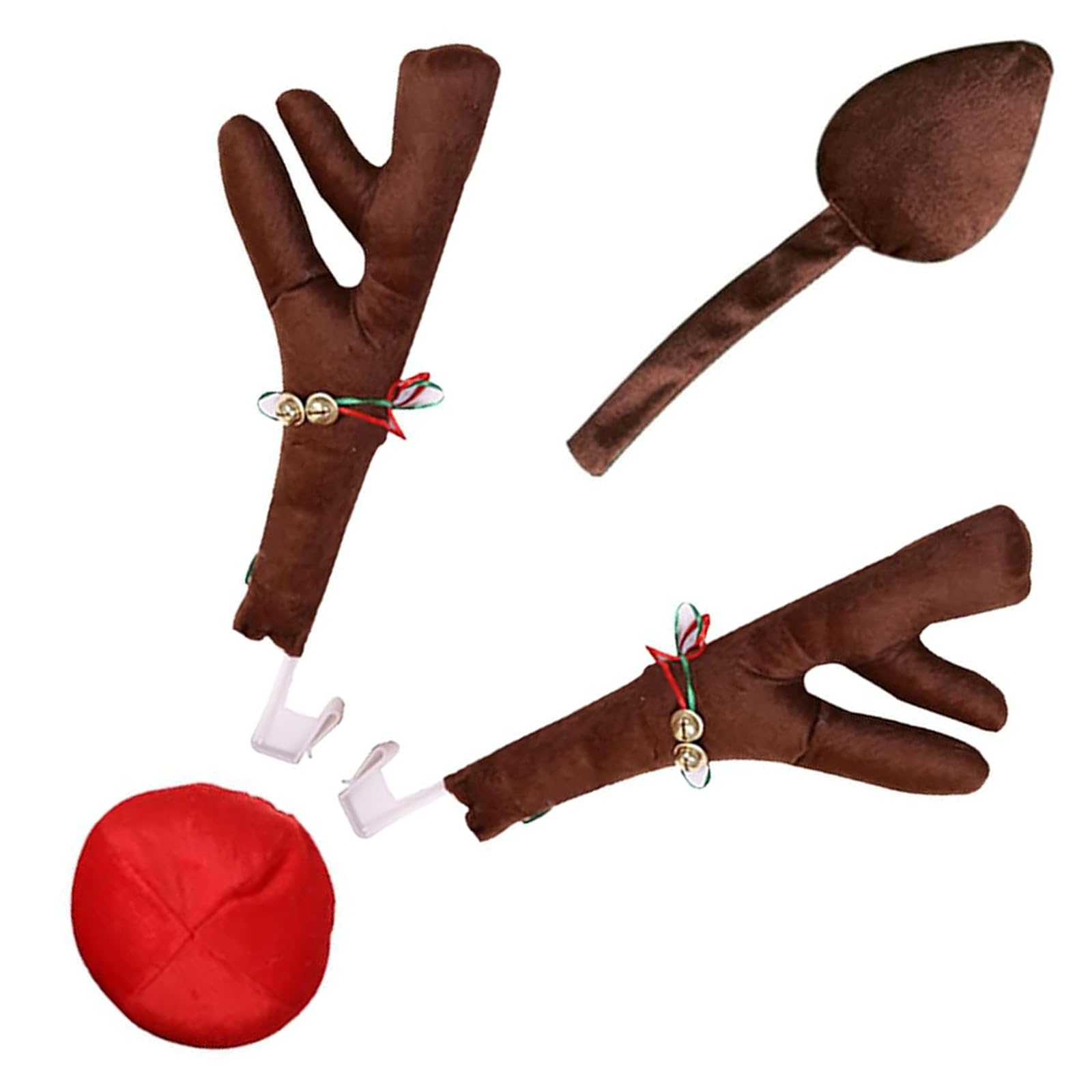 Ozdoby świąteczne do nadwozia, 12 x 45 cm, perłowy dach wypełniony bawełną z porożami dzwonka + nos kratki 15 cm + 13,5 cm x 46 cm wisiorek z świąteczną atmosferą (brązowy)