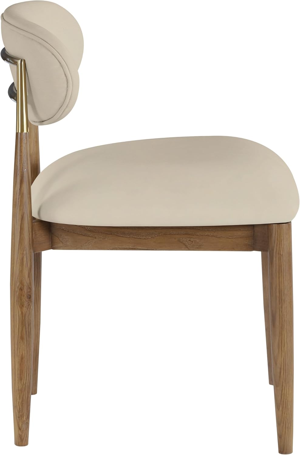 Meridian Furniture 11018Beige-SC Riccio Collection Modern | Contemporary Dining Side Chair with Beige Vegan Leather, Walnut Ash Wood, Brass Iron, 21" W x 20" D x 29.5" H, Beige, Set of 2