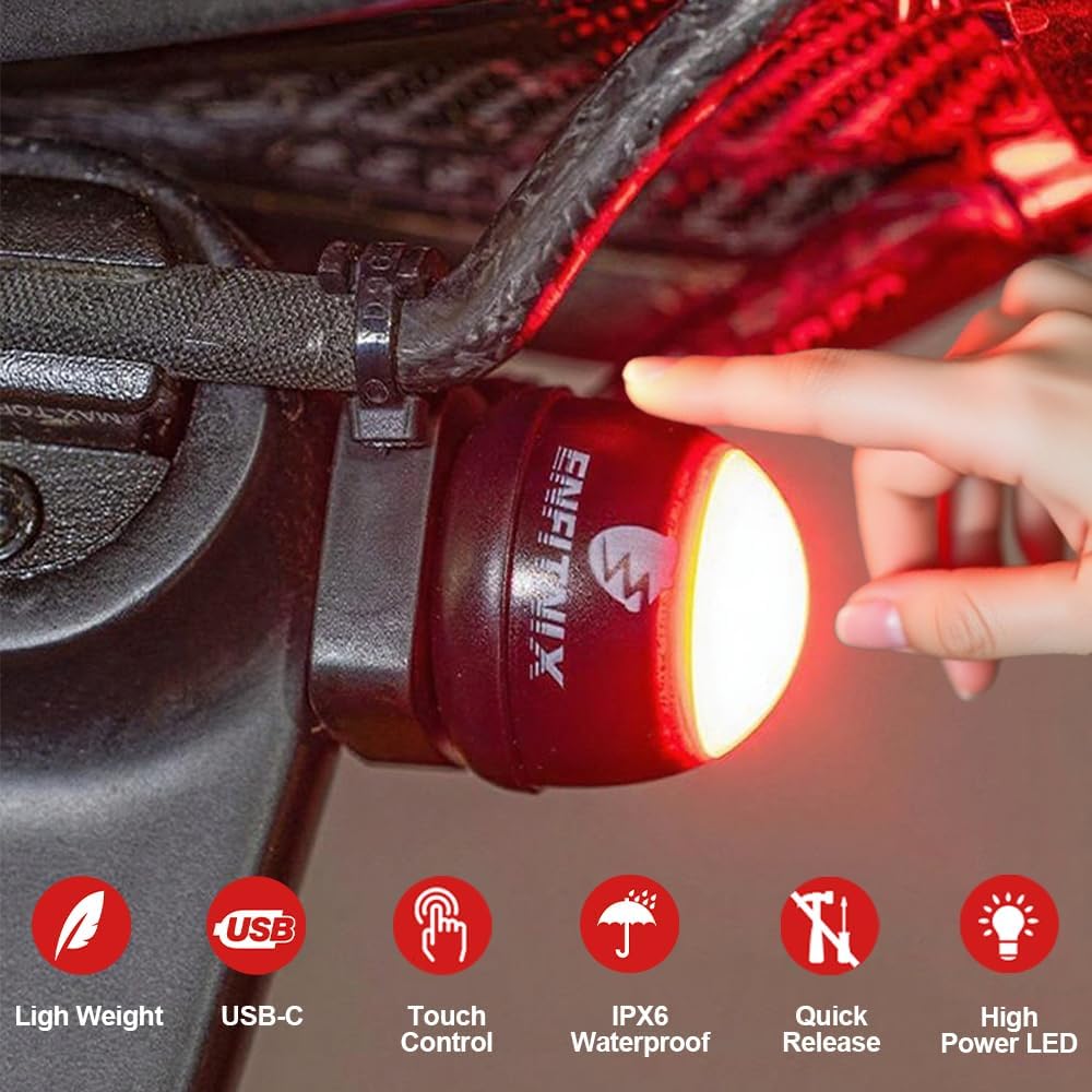 ENFITNIX The Nut Rear Bike Light,Touch Switch Ultra Bright LED Bicycle Lights, USB-C Rechargeable IPX6 Waterproof,Auto on/Off Bike Lights for Night Riding Cycling Safety Accessories.