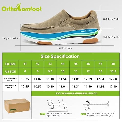 Miniatura 6 de OrthoComfoot Zapatos ortopédicos casuales para caminar con soporte de arco, mocasines de cuero de gamuza para fascitis plantar, cómodos zapatos