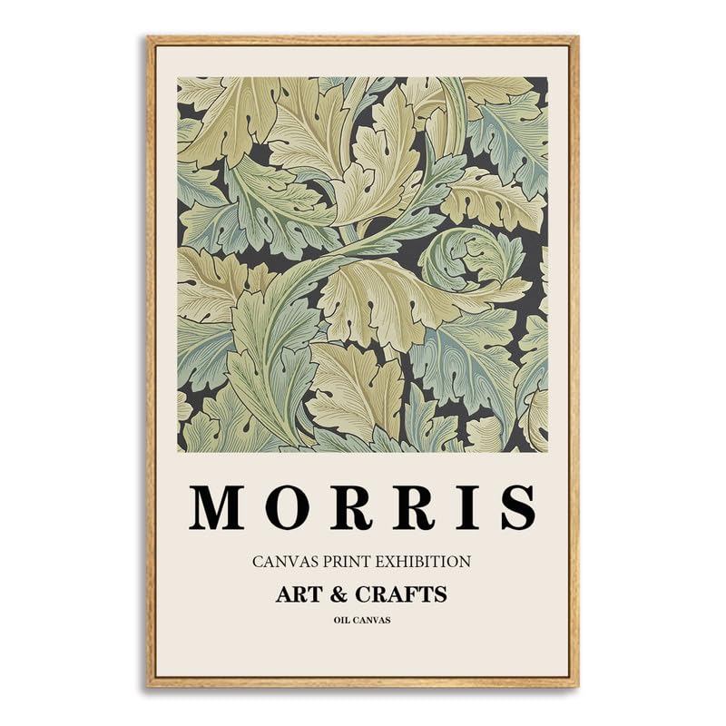 NARIA ART William Morris Framed Canvas Prints Wall Art,Vintage Flower Pattern Nature Floral Illustrations Painting Prints Artwork Ready to Hang for Livingroom,Bedroom,Office -12''x16''Natural Framed