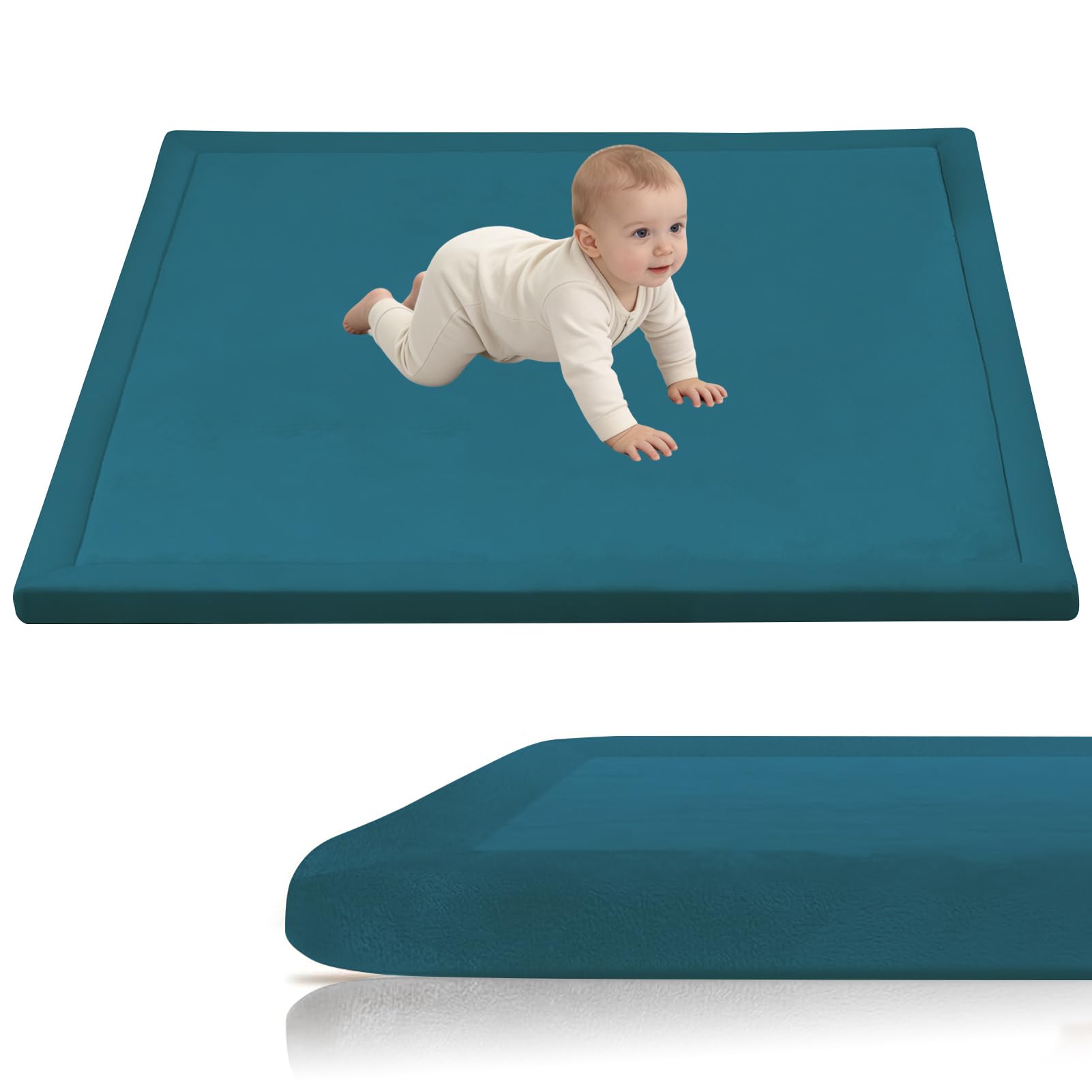 Stqyeiw Crawling Mat for Baby, 3cm Thick Baby Play Mat 80 x 180 cm Blue Area Rug Kids Rug Nursery Rug Play Crawling Mat Coral Velvet Babies Mats for Floor Play with Non Slip Backing