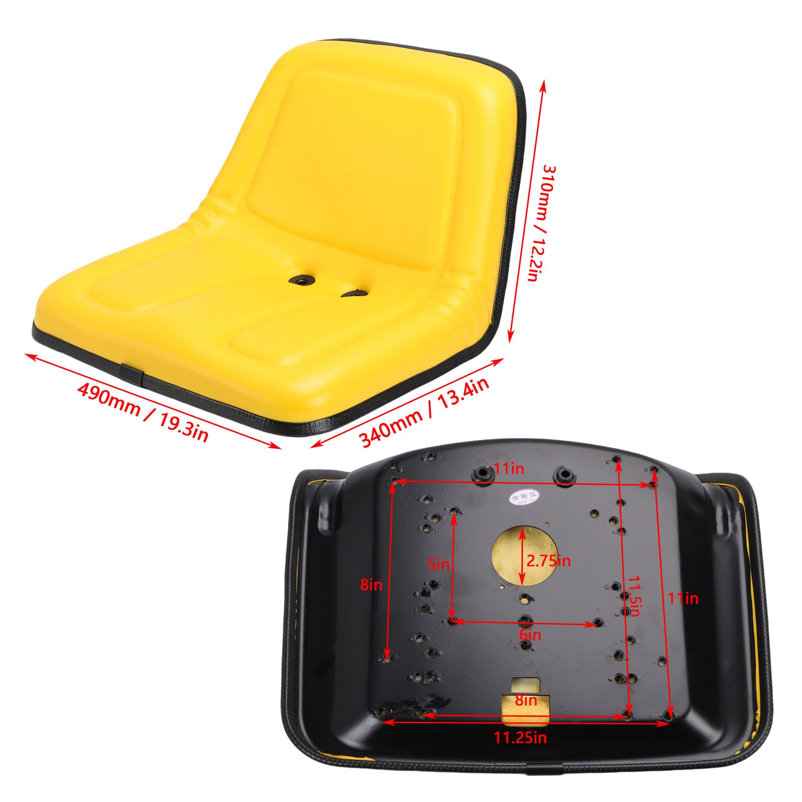 aqxreight Asiento de Tractor para Cortacésped, Repuesto Amarillo con Respaldo Alto, Asiento para Cortacésped Cómodo y Duradero para, Tractores de Jardín y Minicargadores