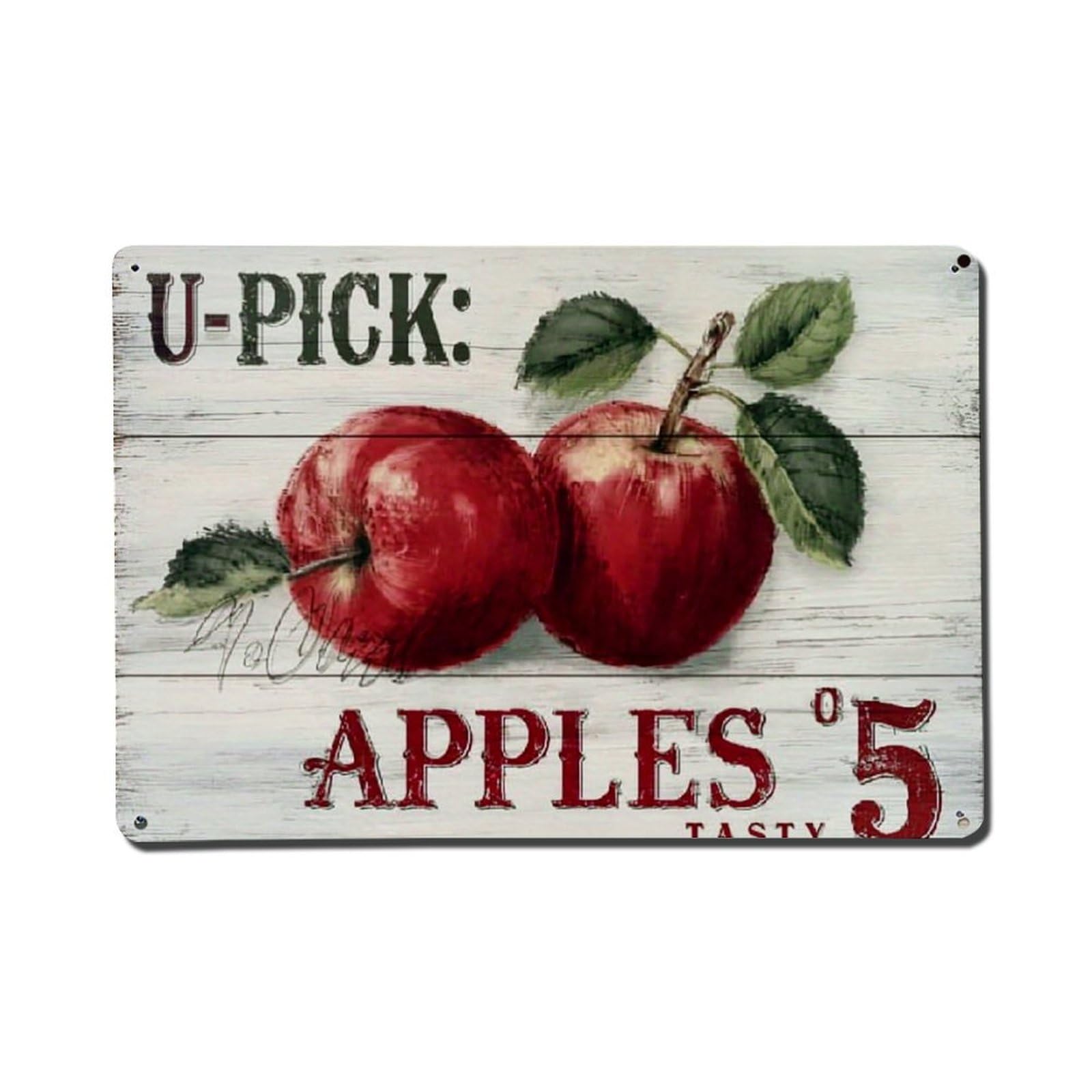 U Pick Apples Five Tasty Retro Metal Tin Sign, Vintage Decor Art Poster for Bar, Home, Man Cave, Kitchen, Laundry Room Gift 8x12Inch