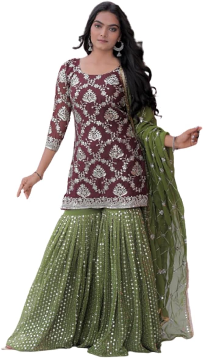 SHAFNUFABWomens Net Semi Stitched dhoti suit for women Ladies use dhoti suit for women wedding For Emboirdery dhoti suits for women with dupatta And dhotisuits wedding