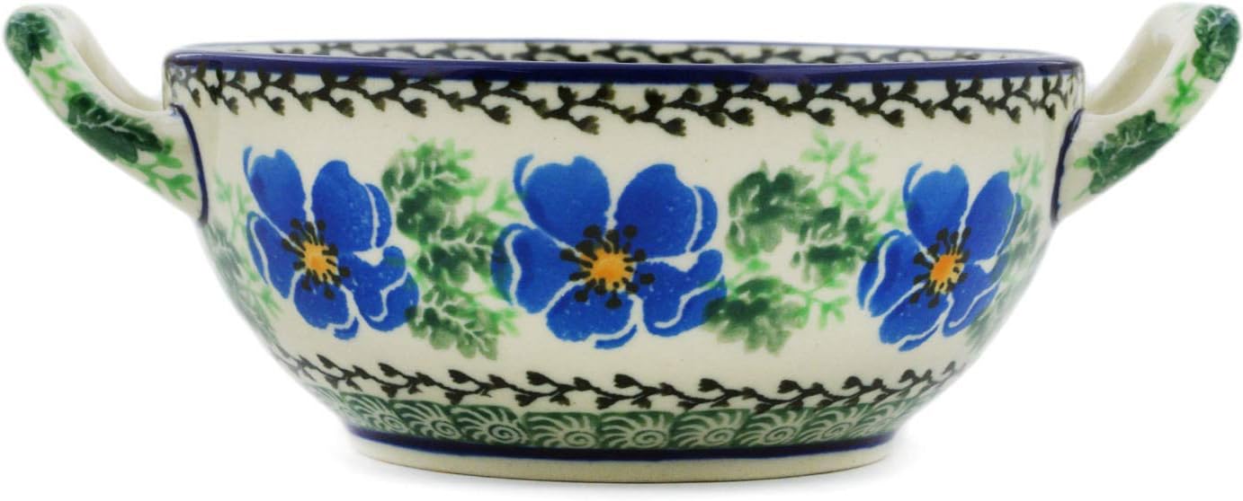 Polish Pottery 9 oz Bouillon Cup made by Ceramika Artystyczna (Scarlet Pimpernel Flower Theme) + Certificate of Authenticity