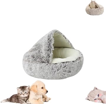 Nest Bed - Cat & Dog Bed, Plush Cave for Indoor Pets, Winter Velvet Coffee Short Velvet, 40 CM