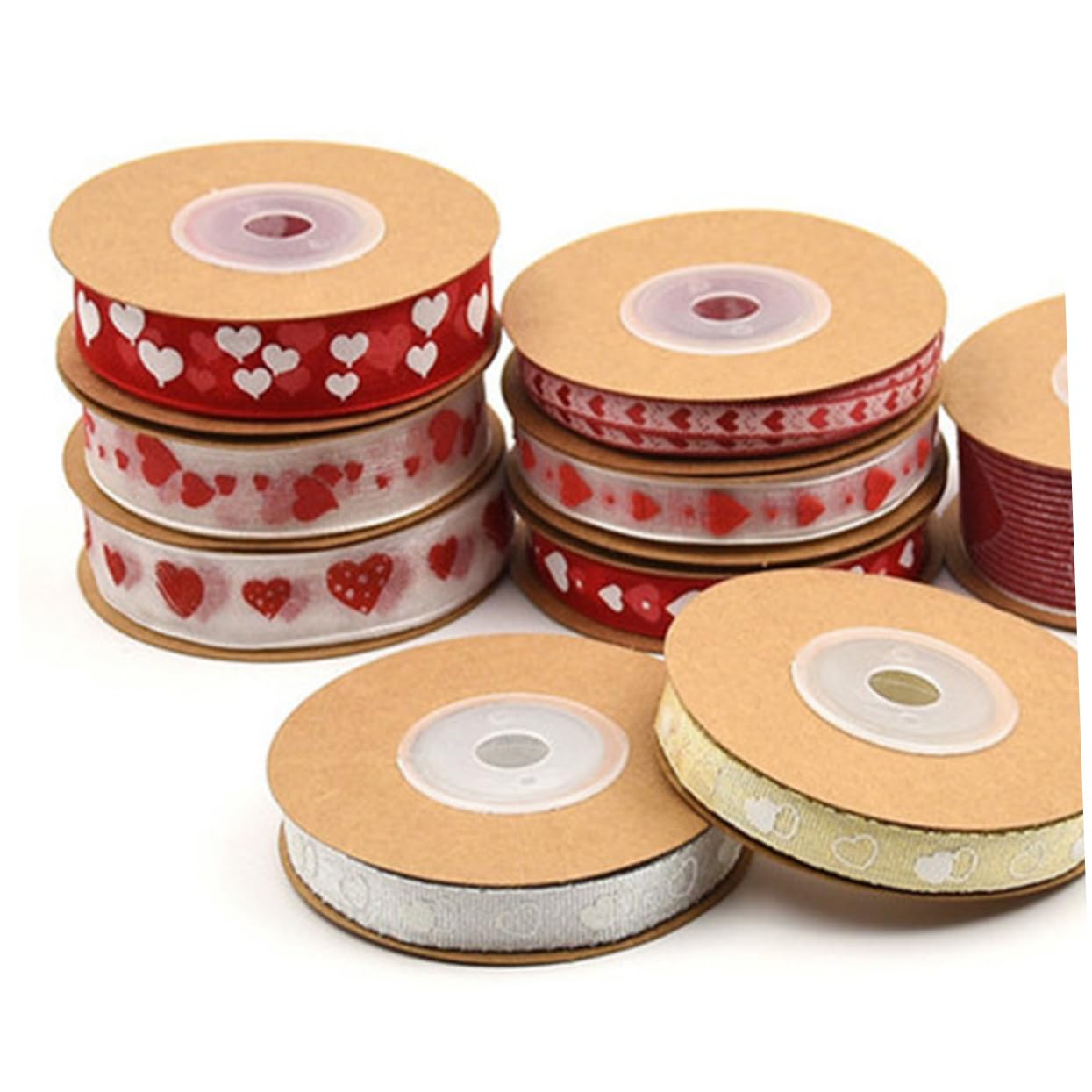 VILLCASE 3 Sätze Valentinstag Banddekor Valentinstag Bänder Aufkleber Bögen Herz Valentinsgrüße Verpackungsband Sackleinen Liebe Strasssteine Stift Hochzeitsband Gold Polyester 3 Rollen * 3