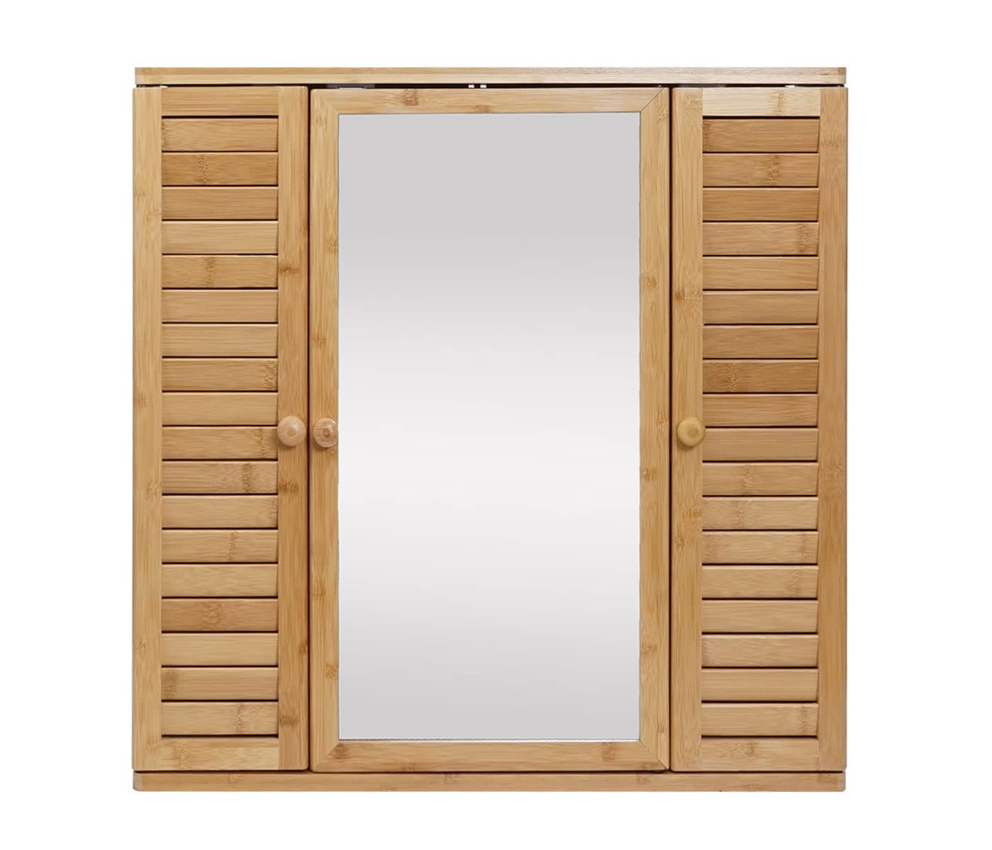 Mendler Szafka z lustrem HWC-B18AM, szafka z lustrem łazienkowym, szafka wisząca, 3 półki, 3 drzwi, lustro bambusowe, 60 x 60 x 15 cm