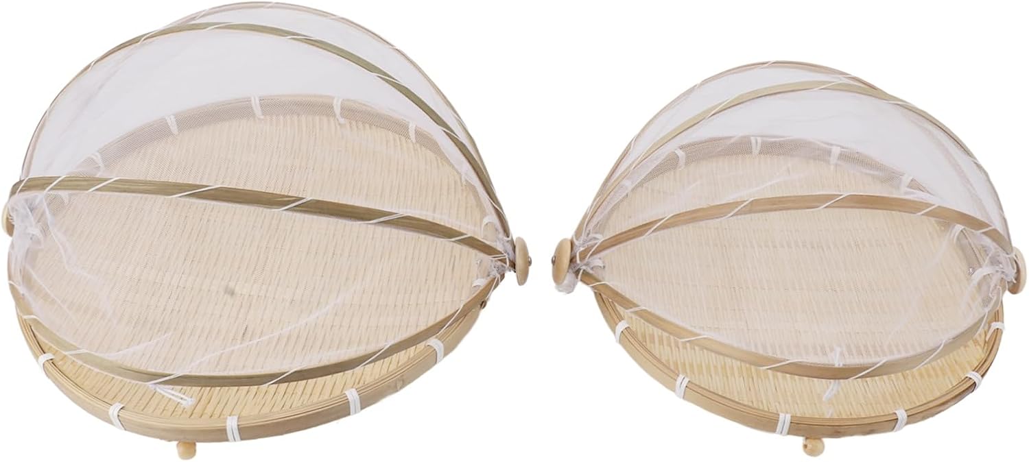 2Pcs Food Serving Tent Basket Basket with Mesh Cover for Picnic Outdoor Dining and Food Display (Round)