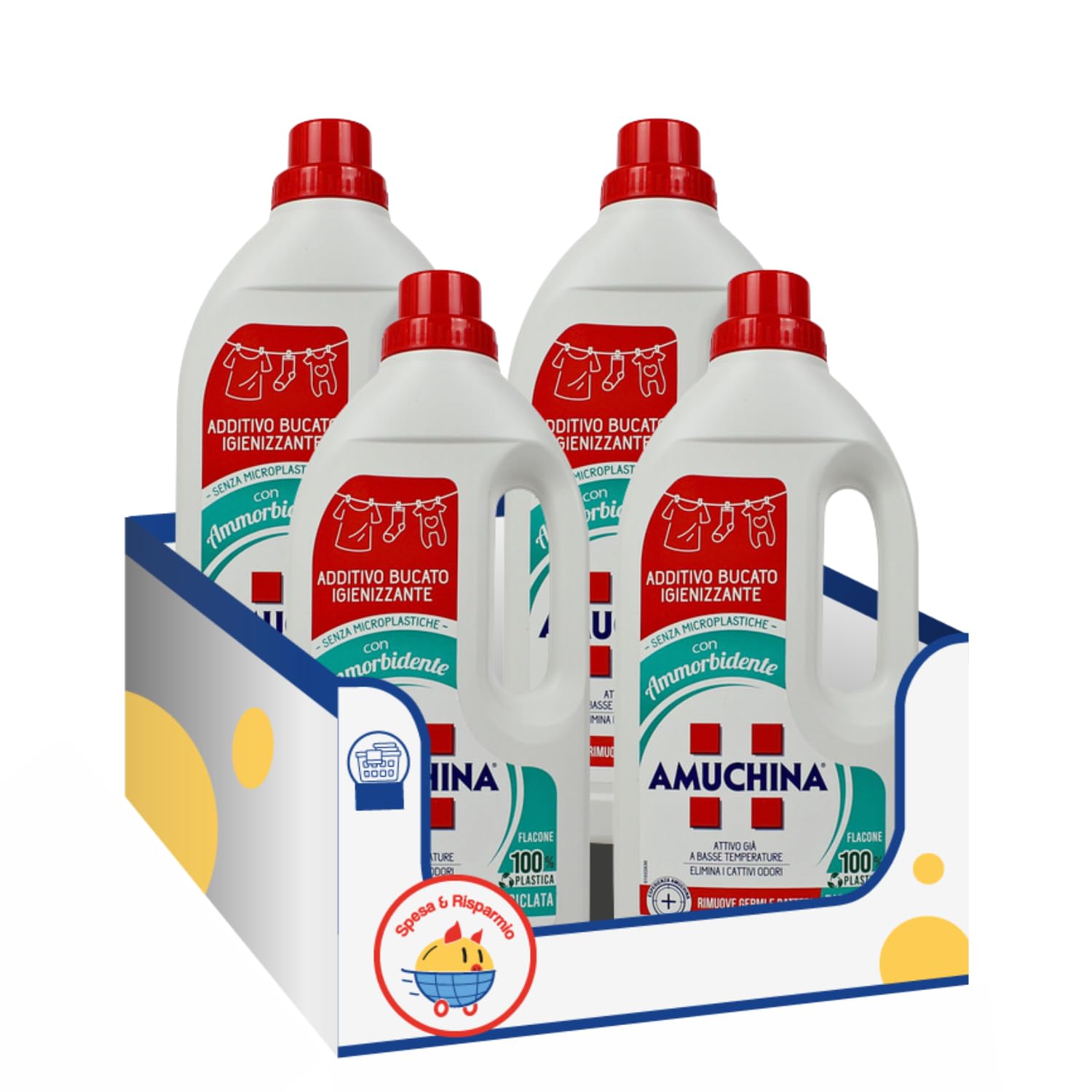 Additivo bucato igienizzante con ammorbidente – 1 Litro kit con Spugna Brandizzata SPESA & RISPARMIO Inclusa – Variazioni 4/8/12 Pezzi (4)