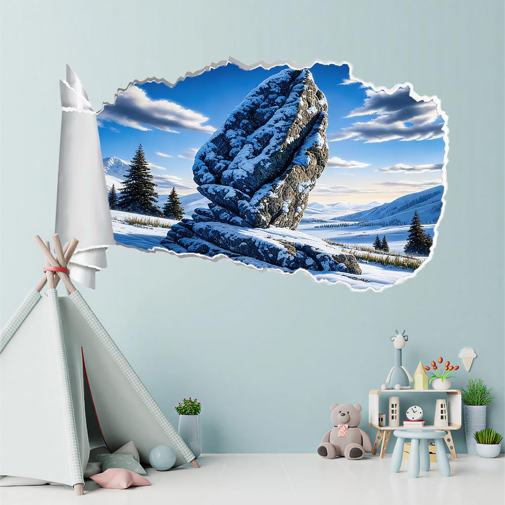 3D Durchbruch Wandtattoo Mädchen Kinderzimmer Stein Wandaufkleber Dekorative Winterliche Naturlandschaft Wandsticker für Junge Teenager Zimmer Wohnzimmer Schlafzimmer Wandbilder Deko