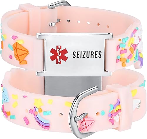 LinnaLove Pulseras de identificación de alerta médica de dibujos animados, regalo de padres para hijo, hija, hermano, hermana