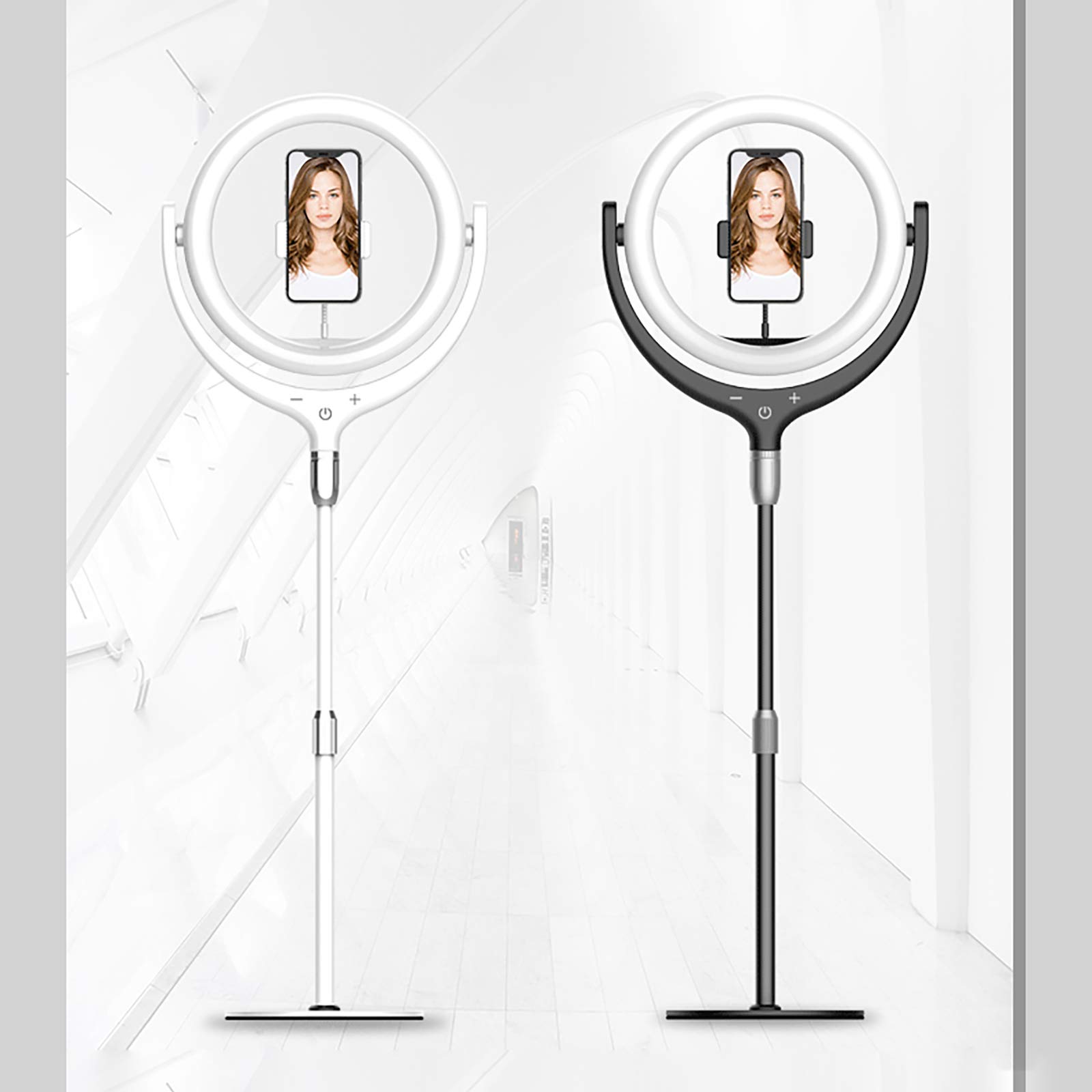 12 en selfie anillo de luz con soporte para teléfono celular, teléfono flexible Clamp, hierro placa base, el soporte de iluminación ajustable para la fotografía de vídeo en vivo y maquillaje,Negro