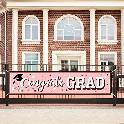 Image of Rose Gold Graduation Banner 2025 Congrats Grad Banner Graduation Party Decorations Fabric Grad Backdrop for 2025 High School or College Graduates Party Supplies