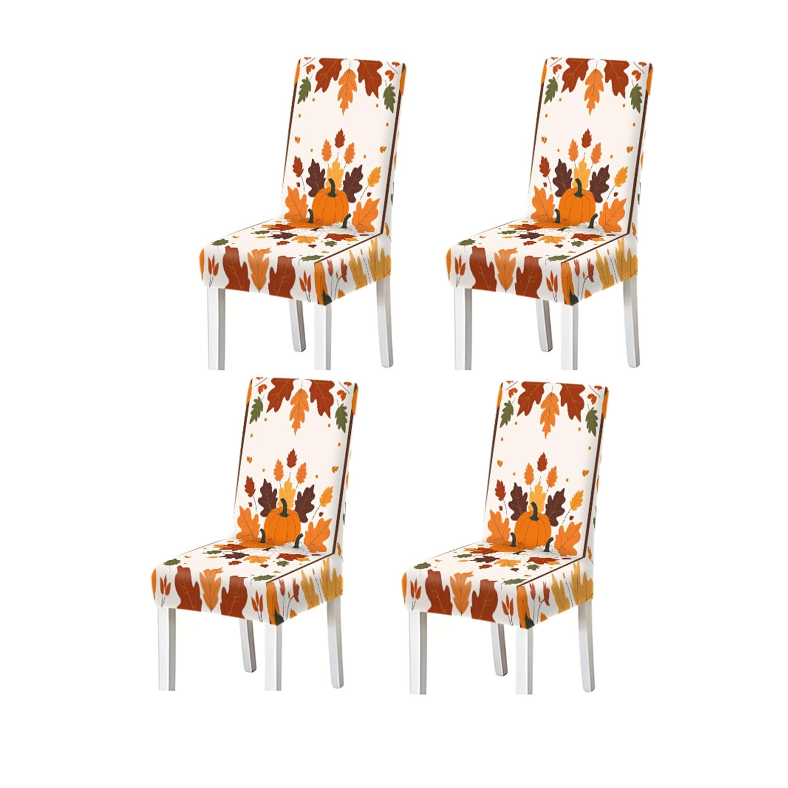 BOSUYBN Autumn Pumpkin & Leaves Print Stretch Dining Chair Covers, Set Of 2/4/6 Furniture Protectors for Home Dining Room(4PCSChair cover)