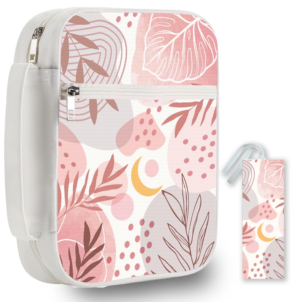 PRESSINART Boho Bible Cover Case 12 x 8.7 Inch Plant Bible Cover Leaf Pattern Rectangle Durable Polyester Protective Book Sleeve with Pocket Bookmarks Handle Zipper Carrying Bag for Christian Gifts