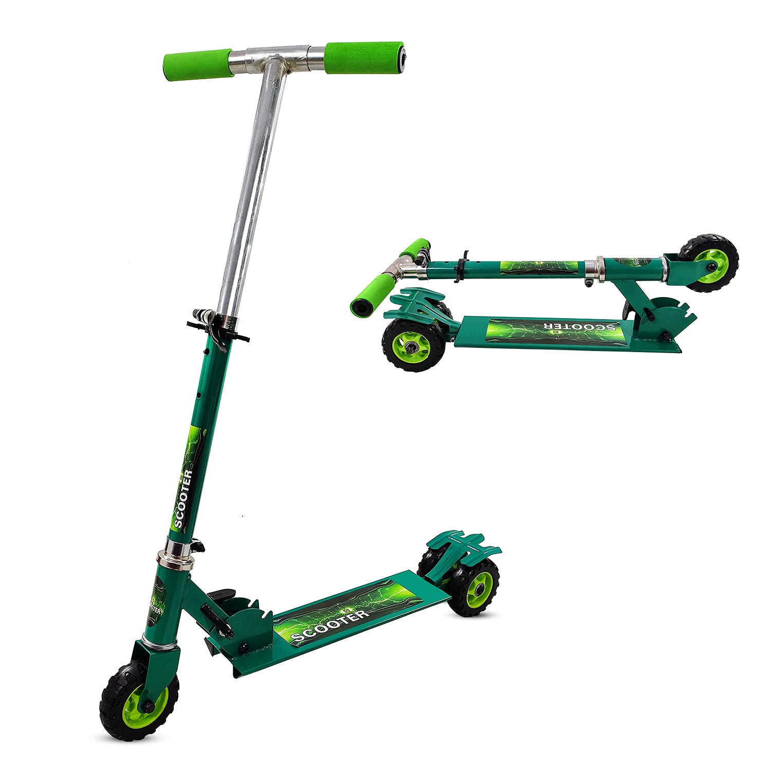 NHR Rectangle Skate Scooter for Kid with 3 Wheels and 3 Adjustable Height Heavy Duty Kick Scooter (Weight Capacity-25 kg, Green)