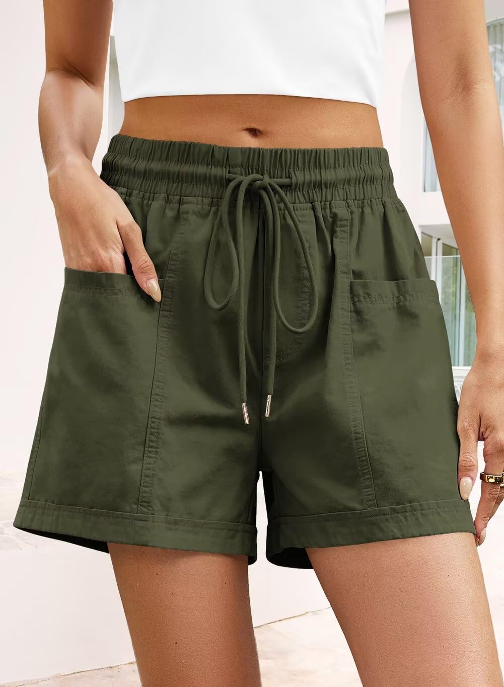ANFTFH High Waist Drawstring Shorts for Womens 2026 Summer Casual Cotton Shorts