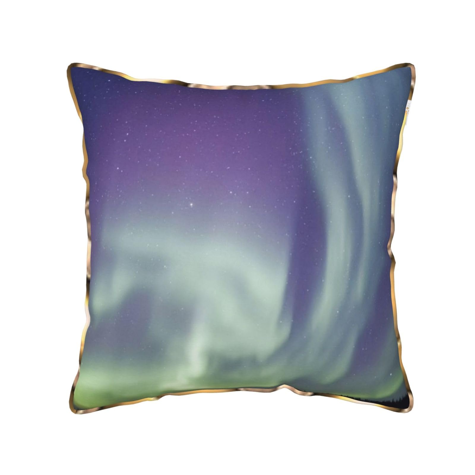 AUBKFELD aurora Printed Velvet Cushion Cover 45x45 CM with Gold Edging Strip, Square Pillowcase Soft Throw Pillow Covers Case Decorative for Living Room Sofa Couch Bed Bench